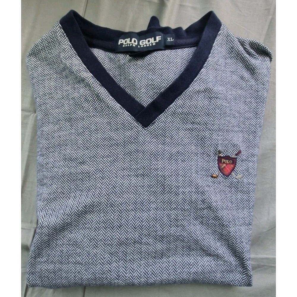 Vintage 90s Ralph Lauren Polo Golf Vest Men's Size XL Gray Herringbone Crest